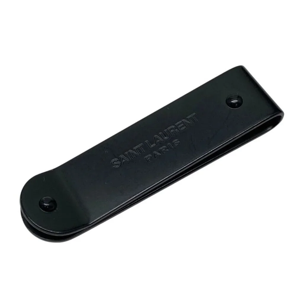 Saint Laurent Money Clip ID Plate Bill Clip Logo Metal Black J160 U0533